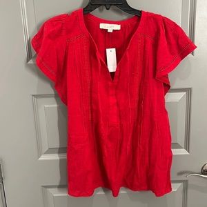 Loft Red Short Sleeved Blouse